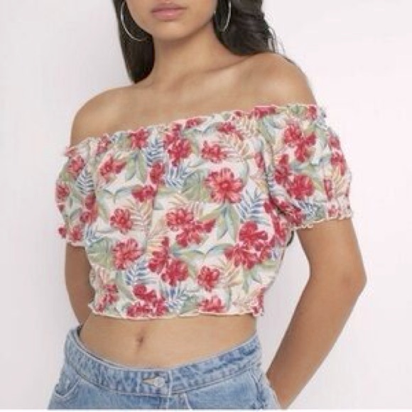 American Eagle - Off the Shoulder Tropical Top - Picture 1 of 4